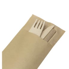 Set Cubiertos Madera Tenedor, Cuchillo y Servilleta (50 Uds)