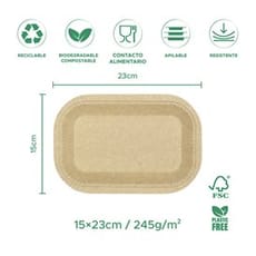 Bandeja de Cartón Antigrasa Kraft 15x23cm 245g/m² (50 Uds)