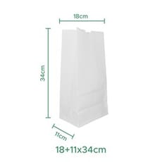 Bolsa de Papel Sin Asas Kraft Blanca 60g/m² 18+11x34cm (25 Uds)