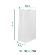Bolsa de Papel Sin Asas Kraft Blanca 50g/m² 15+9x28cm (25 Uds)
