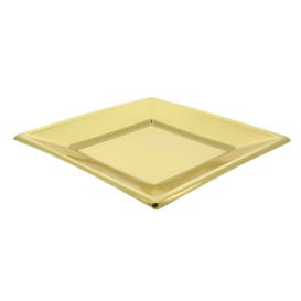 Plato de Plastico Llano Cuadrado Oro 180mm 