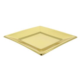 Plato de Plastico Llano Cuadrado Oro 180mm 