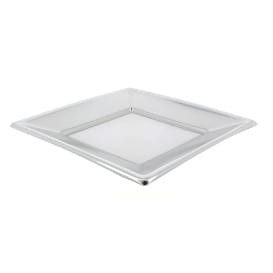 Plato de Plastico Llano Cuadrado Plata 230mm 