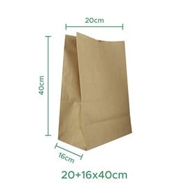 Bolsa de Papel Sin Asas Kraft 20+16x40cm (25 Unidades)
