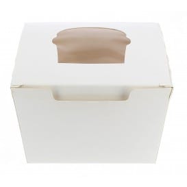 Caja 1 Cupcake con Soporte 11x10x7,5cm Blanca (200 Uds)