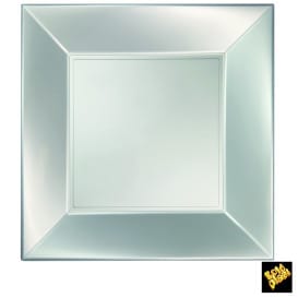 Plato de Plastico Llano Cuadrado Plata 290mm (12 Uds)