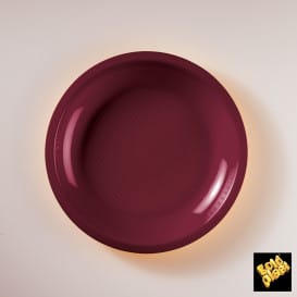 Plato de Plastico Llano Burdeos Ø220mm (300 Uds)