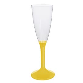 Copa de Plastico Cava con Pie Amarillo 120ml (20 Uds)