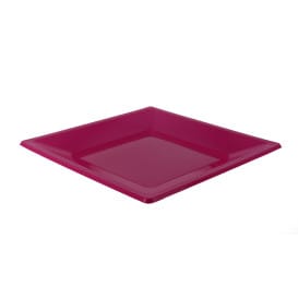 Plato de Plastico Llano Cuadrado Fucsia 170mm (25 Uds)