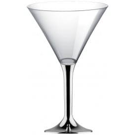 Copa de Plastico Cocktail con Pie Plata Cromado 185ml (20 Uds)
