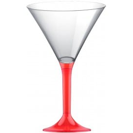 Copa de Plastico Cocktail con Pie Rojo Transp. 185ml (20 Uds)