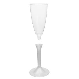 Copa de Plastico Cava con Pie Blanco Perlado 120ml (20 Uds)