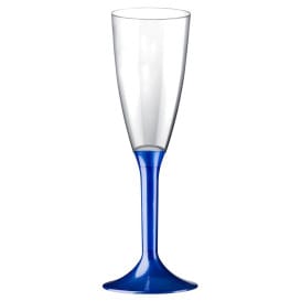 Copa de Plastico Cava con Pie Azul Perlado 120ml (20 Uds)