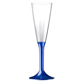 Copa de Plastico Cava con Pie Azul Perlado 160ml (20 Uds)