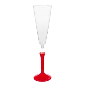 Copa de Plastico Cava con Pie Rojo Transp. 160ml (20 Uds)