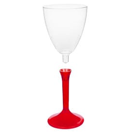 Copa de Plastico Vino con Pie Rojo Transp. 180ml (20 Uds)