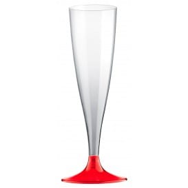 Copa de Plastico Cava con Pie Rojo Transp. 140ml (20 Uds)