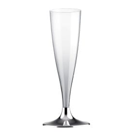 Copa de Plastico Cava con Pie Gris Cromado 140ml (20 Uds)