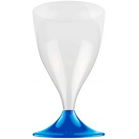 Copa de Plastico Agua o Vino con Pie Azul Mediterraneo 200ml (20 Uds)