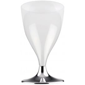 Copa de Plastico Vino con Pie Plata Cromado 200ml (200 Uds)