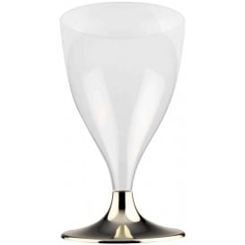 Copa de Plastico Vino con Pie Oro Cromado 200ml (200 Uds)