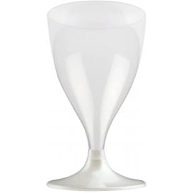 Copa de Plastico Vino con Pie Blanco Perlado 200ml (20 Uds)
