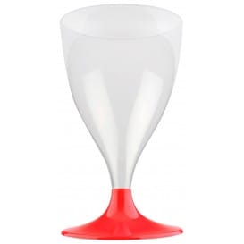 Copa de Plastico Vino con Pie Rojo Transp. 200ml (20 Uds)