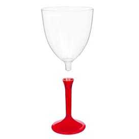 Copa de Plastico Vino con Pie Rojo Transp. 300ml (20 Uds)