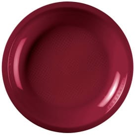 Plato de Plastico Llano Burdeos Round PP Ø220mm (300 Uds)