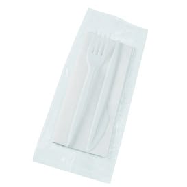 Set Tenedor, Cuchillo y Servilleta Blanco (250 Uds)