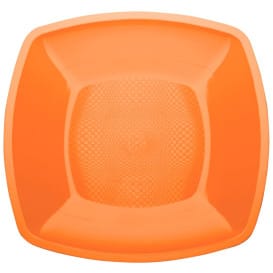 Plato de Plastico Llano Naranja Square PP 180mm (25 Uds)