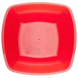 Plato de Plastico Hondo Rojo Transp. Square PS 180mm (150 Uds)