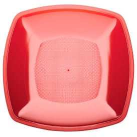 Plato de Plastico Llano Rojo Transp. Square PS 230mm (25 Uds)