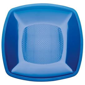 Plato de Plastico Llano Azul Transp. Square PS 230mm (25 Uds)