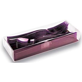 Kit Cubiertos Plastico Tenedor, Cuchillo, Cuchara Berenejena (20 Kits)