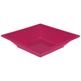 Plato de Plastico Hondo Cuadrado Fucsia 170mm (5 Uds)