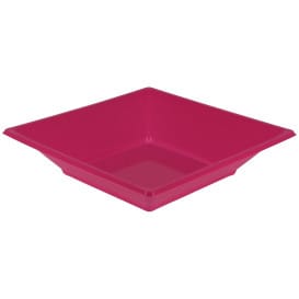 Plato de Plastico Hondo Cuadrado Fucsia 170mm (5 Uds)