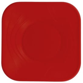 Plato de Plastico PP "X-Table" Cuadrado Rojo 180mm (8 Uds)