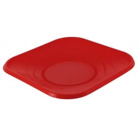 Plato de Plastico PP "X-Table" Cuadrado Rojo 230mm (8 Uds)