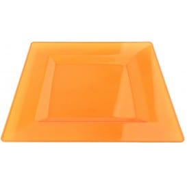 Plato Plastico Cuadrado Extra Rigido Naranja 20x20cm (4 Uds)