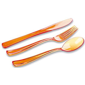 Kit Cubiertos Plastico Tenedor, Cuchillo, Cuchara Naranja (1 Kit)