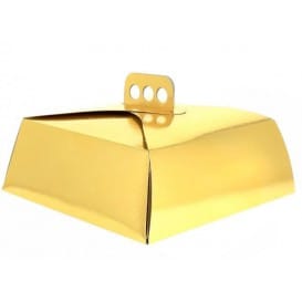 Caja Pasteleria Carton Oro con Tapa 325x325x100mm (100 Uds)