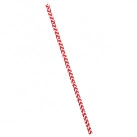 Pajita Recta de Papel Rojo y Blanco Ø6mm 20cm (100 Uds)