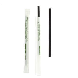 Pajita Recta Enfundada de PLA Negra Ø6mm 14cm (13000 Uds)