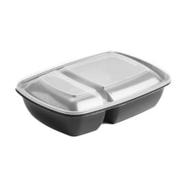 Envase PP Negro 2C con tapa 1300ml 28x20cm (90 Uds)