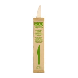Cuchillo de Madera Desechable Enfundado 16,5cm (25 Uds)
