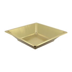 Plato de Plastico Hondo Cuadrado Oro 180mm (5 Uds)