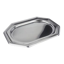 Bandeja Reutilizable PET Octogonal Plata 27x19cm (5 Uds)