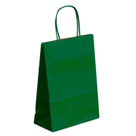 Bolsa Papel Kraft Verde con Asas 80g/m² 26+14x32cm (250 Uds)