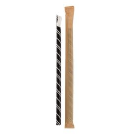 Pajita Cuchara Papel Negro Enfundada Blanco Ø8mm 21cm (100 Uds)